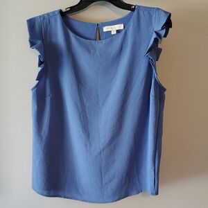 Monteau Los Angeles Chic Blue Ruffle Sleeve Blouse